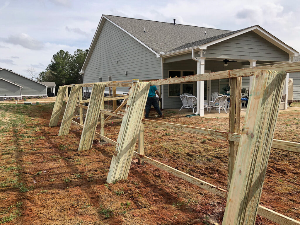 Wood Fence in Northeast GA being constructed